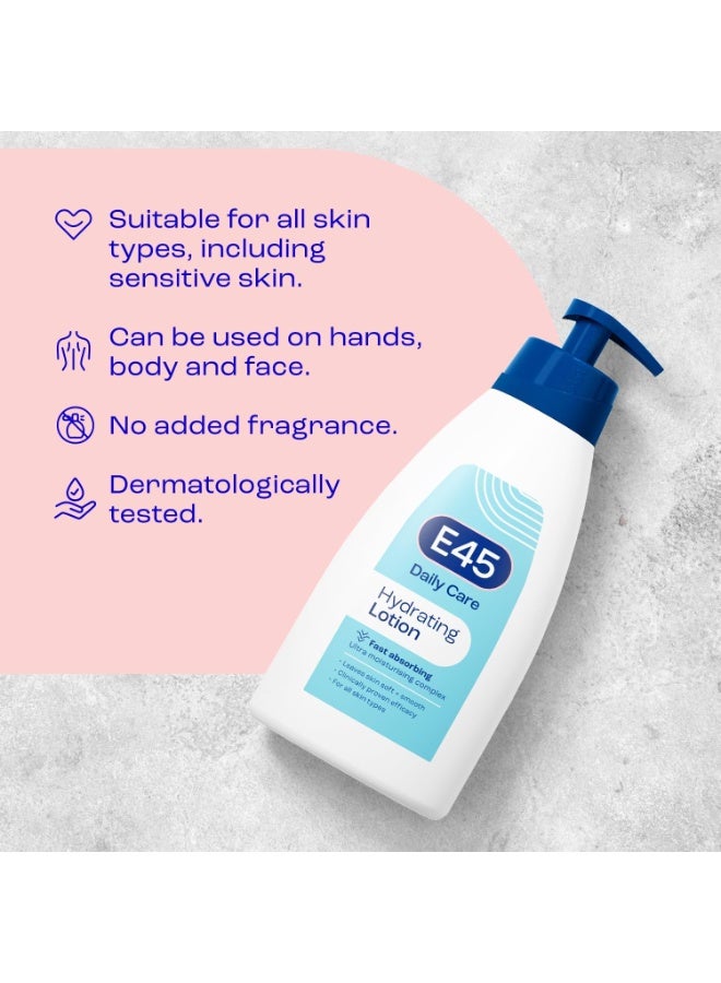 اي45 E45 لوشن يومي 400 مل لجميع أنواع البشرة - مرطب خفيف غير دهني - كريم للجسم والوجه واليدين بدون عطر ويدوم طويلاً - تم اختباره من قبل أطباء الجلدية - Image 4